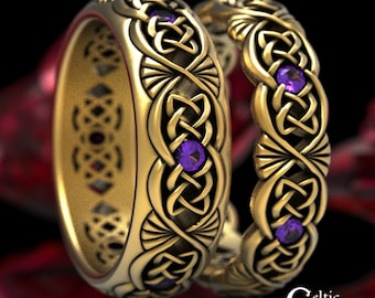 Matching Amethyst Wedding Band, Matching Gold Wedding Ring Set, His Hers Celtic Wedding Rings, Platinum Celtic Wedding Ring Set, 1579 1580