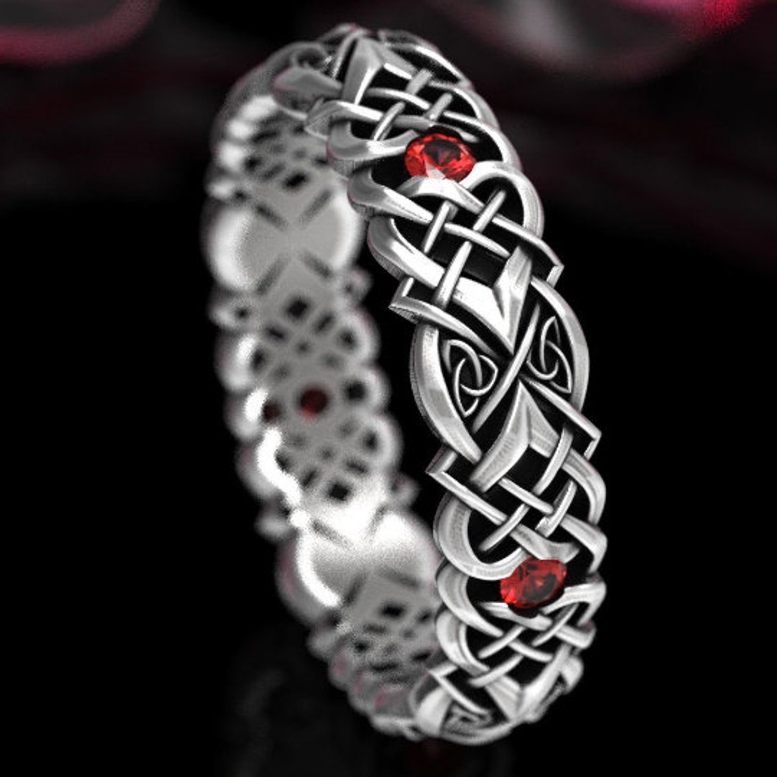 Women's Celtic Weave Simulated Ruby Ring - .925 Sterling Silver, Size 6, Sterling Silver Band - View #9