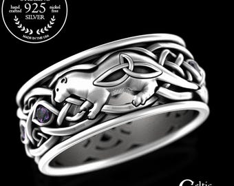 Sterling Otter Ring, Alexandrite Ring, Celtic Otter Ring, Otter Wedding Ring, Otter Jewelry, Irish Otter Ring, Scottish Otter Ring, 3026