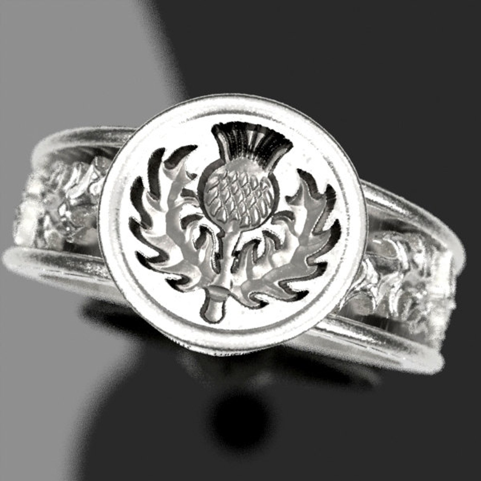 Scottish Thistle Ring With Leaves Wax Seal Ring Design Etsy