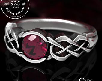 Celtic Garnet Ring, Garnet Engagement Ring, Sterling Celtic Engagement Ring, Silver Celtic Ring, Garnet Wedding Ring, Infinity Ring, 414