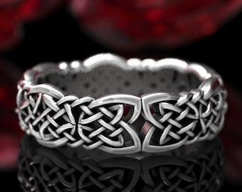 Celtic Dara Eternity Band, Celtic Wedding Ring, Sterling Silver Celtic Knot Ring, Unique Wedding Band, Eternity Ring, 1402