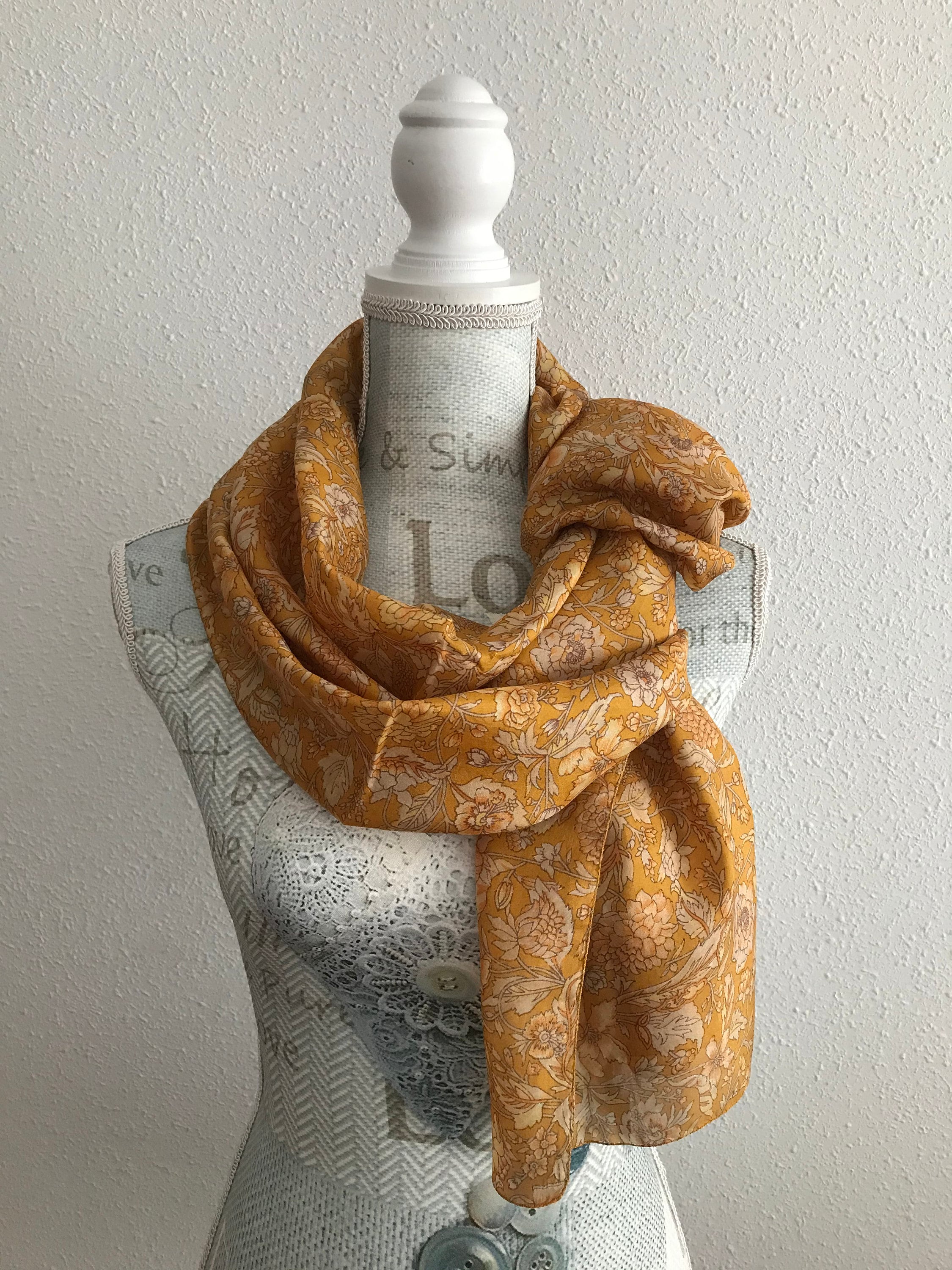 Yellow Floral Recycled Silk Scarf 21x69 Etsy UK