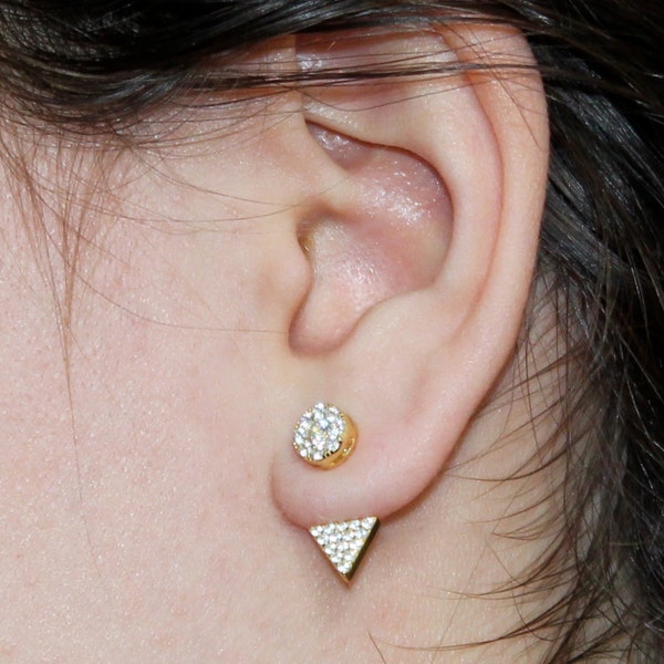 Simple and Beautiful Circle and Triangle Ear Cuff,  Crystal Pave, Ear Jacket, Dainty and Stylish, Gifts for Her