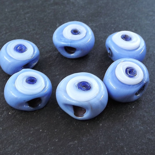 Blue Evil Eye Glass Beads, Cornflower Blue, Artisan Handmade Protective Amulet, Turkish Eye, Greek Eye, Nazar, 16mm, 6pc