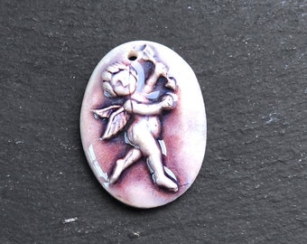 Cherub Angel Pendant Ceramic Artisan Charm for Jewelry Making, Handmade Handcrafted Pottery Findings, 31x23mm, 1pc