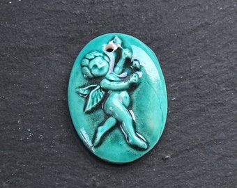 Cherub Angel Pendant Ceramic Artisan Charm for Jewelry Making, Handmade Handcrafted Pottery Findings, 31x23mm, 1pc