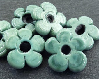 6 cuentas de vidrio verde espuma de mar, grandes y gruesas, hechas a mano, verde agua, 20 mm