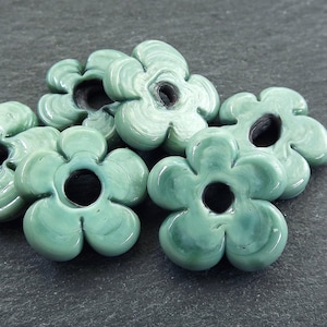 6 cuentas de vidrio verde espuma de mar, grandes y gruesas, hechas a mano, verde agua, 20 mm