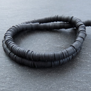 6mm Black Heishi Beads, Polymer Clay Disc Beads, African Disc Beads, Round Vinyl Beads, 16 inch Strand