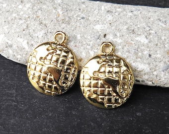 World Map Globe Earth Pendant Charms, Travel Charm, Non Tarnish 24k Shiny Gold Plated, 19x 23mm, 2pc