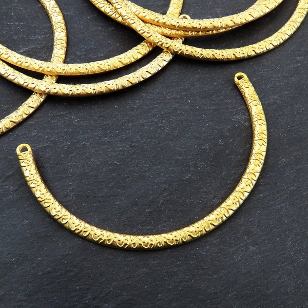 Curve Necklace Collar with loops, Necklace Link Connector, Detailed Thick Choker Necklace Blank, Non Tarnish, 22k Matte Gold Plated, 1pc