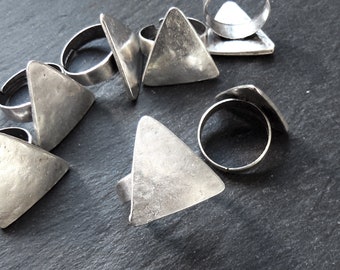 Silver Triangle Ring Base, Ring Blank,  Adjustable Band, 23 x 22mm Pad, Matte Antique Silver, 1pc or 5pcs