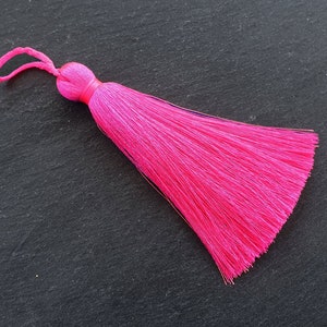 Large Neon Fuschia Pink Silk Tassel Braided Loop, Thick Tassels, Jewelry Tassel, Keychain Tassel, Mala Tassel, Garland Tassel, 113mm, 1pc