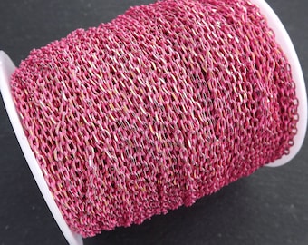 Bubblegum Pink Gold Diamond Cut Cable Chain, 3x2mm Oval Link, 2 Meters