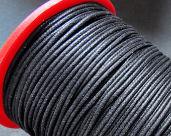 2mm Black Waxed Cotton Cord, Black Braided Cord, Macrame Beading Artisan Necklace String, Choose 10 or 20 Meters