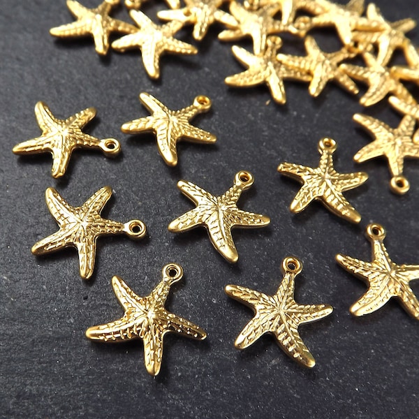 Tiny Gold Starfish Charms, Beach Star, Nautical Marine Pendant, Star fish, Animal Bracelet Charms, 22k Matte Gold Plated 10pcs