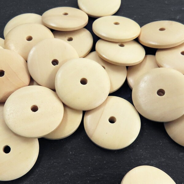 Large Natural Round Wood Beads, Wooden Saucer Disc Beads, Jewelry Making Craft Beads, 25mm, 8pcs