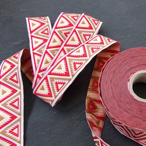 Triangle Jacquard Ribbon 10m Spool, Red Mustard Lemon Yellow Chevron Trim, Woven Embroidery, 22mm Wide, 10 Meter Roll = 10.93 Yards