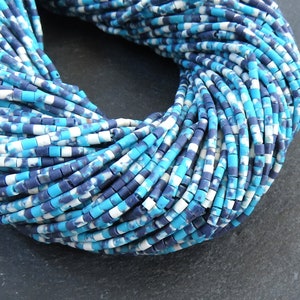 5 Afghan Seed Bead Strands, 2mm Afghani Mixed Blue Tiny Seed Beads, Howlite Tube Heishi Loose Beads, Gemstone Beads, 5 x 14inch strands
