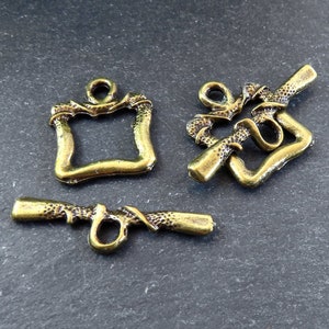 Square Toggle Clasps, T Bar Clasp, Bronze Toggle Clasps, Gold Clasps, Necklace Closure, Bracelet Finish, Antique Bronze Plated, 3 sets