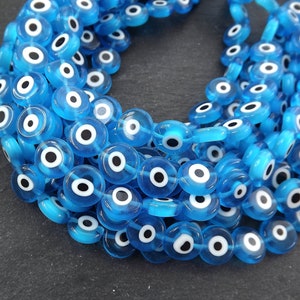 12mm Evil Eye Beads, Evil Eye Spacer Beads, Flat Evil Eye Beads, Round Evil Eye Beads, Lampwork Beads, Blue Evil Eye Jewelry, 15pc