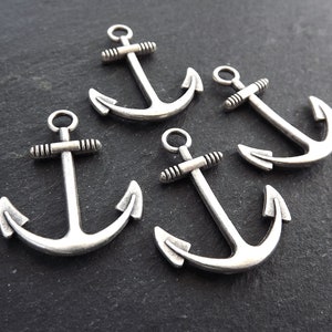 4 Large Anchor Pendant Charms, Anchor Drop Charm, Nautical Charms, Marine Sea Jewelry Supplies, Matte Antique Silver Plated