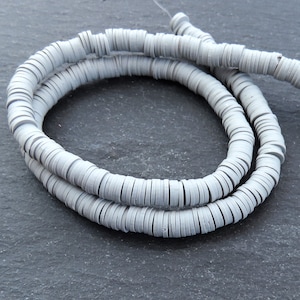 6mm Black Heishi Beads, Polymer Clay Disc Beads, African Disc Beads, Round Vinyl Beads, 16 inch Strand