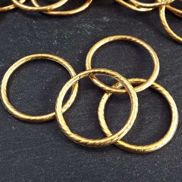 Round Link Connector, Textured Ring Link, Circle Link, Gold Charm Link, Round Charm Link, Gold Round Link, 22k Matte Gold Plated, 4pc