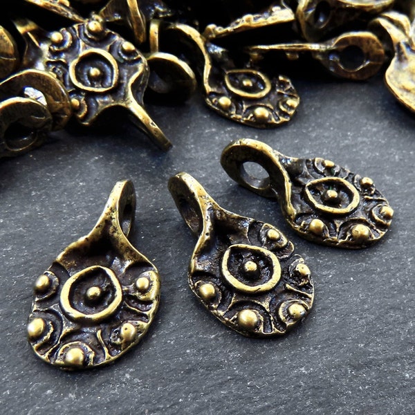 Charms a punti pizzicati artigianali, ciondoli rustici in fusione, placcato bronzo antico, 3pc