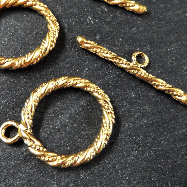 2 Sets Twisted Rope Detail Toggle Clasp, T Bar Clasps, T Bar, Gold Toggle Clasps, T Clasps, Gold Clasps, Closure, 22k Matte Gold Plated