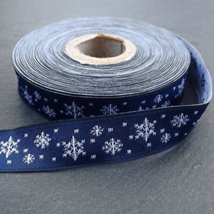16mm Navy Snowflake Ribbon, Christmas Ribbon, Blue Snow Ribbon ...