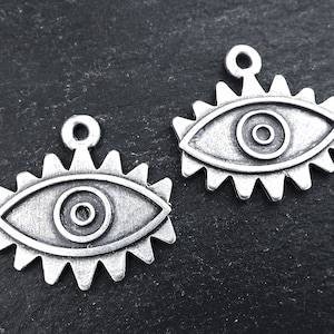 Eye Pendant, Evil Eye Charm, Eye Of The Beholder, Good Luck ,Protective, Evil Eye Amulet Talisman Jewelry, Matte Antique Silver, 2pc