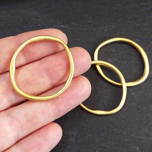 Circle Ring Link Connector Pendant, Eternity Ring, Charm Holder, Organic Closed Thin Loop,  22k Matte Gold Plated, 3pc