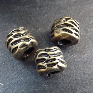 Tube Beads, Wavy Wrap Barrel Bead, Large Bronze Statement Beads, Bracelet Bead Spacer, Large Hole, Antique Bronze Plated, 3pc