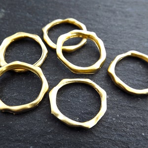 6 Organic Loop Links, Shaped Ring Closed Loop Circle Pendant Connector, 17mm, 22k Matte Gold Plated, 6 PC