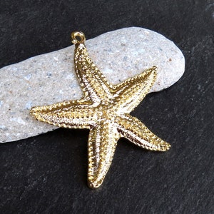 Large Starfish Sea Star Necklace Pendant, Flat Loop, 24k Shiny Gold  Plated, 1pc