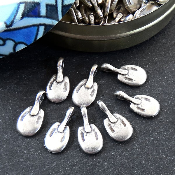 8 Flat Paddle Charms Drop Charm, Kuchi Charms, Nomads Jewelry, Tribal jewelry Supplies, Ethnic jewelry Bohemian, Matte Antique Silver Plated