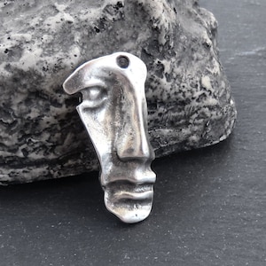 Hänge med ansiktssilhuettmask, antikt abstrakt halsband, örhänge, ögonsmyckestillverkning, pärlkomponenter, matt antik silverpläterad 40 x 21 mm, 1 st.