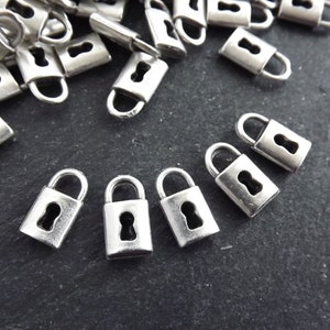 Mini Padlock Charm Pendants, Tiny Keyhole Lock Dangle Charms, Matte Antique Silver Plated, 13x7mm, 8pcs