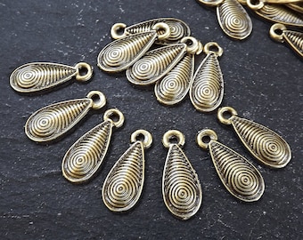 15 Spiral Teardrop Pendant Charms, Tear Drop Dangle Pendant Charm, Antique Bronze Plated Brass
