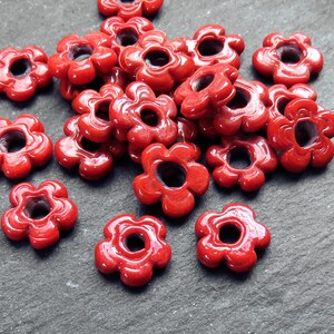 20 mohnrote Mini Glasblüten Perlen, Floral Handwerker, 10 x 3 mm