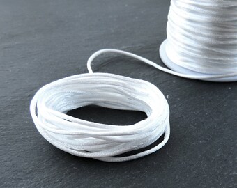 1mm White Satin Cord, Rattail, Shamballa, Macrame, Nylon, Kumihimo, Beading String, Knotting Cord, 10 Meters = 10.93 yards = 32.80 ft