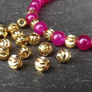 Distanziatori perline a taglio laser a sfera rotonda da 4 mm, perline con taglio a diamante, anti-ossidazione, placcate in oro lucido 24k, 30 pezzi