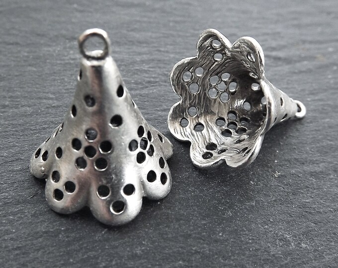 Fluted Bead End Caps With Loop Flower Pendant Large Bead Etsy