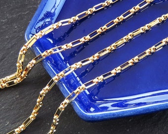 2.5mm Round Figaro Box Chain, Unfinished Chain for Jewelry Making, Chain by Yard, Tarnish Resistant, 24K Shiny Gold Plated Brass, 1 Meter