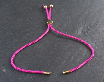 Hot Pink Adjustable Rope Slider Bolo Bracelet Blanks, 2mm Rope Cord Bracelets with Sliding Bead, Gold Findings, 1pc