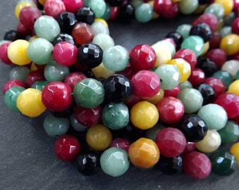 10mm Mix Agate beads, Gemstone Beads, Fruity Multicolored, Round Beads, Facet Cut, Loose Beads, Natural Stone, Full Strand, 15 inch Strand