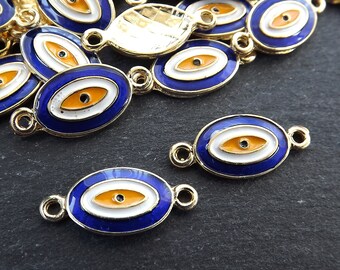 Evil Eye Charm Anhänger, Navy Blue Enamel Evil Eye, Glücksbringer, Schutz Amulett, Armband Verbinder, vergoldet, 2stk