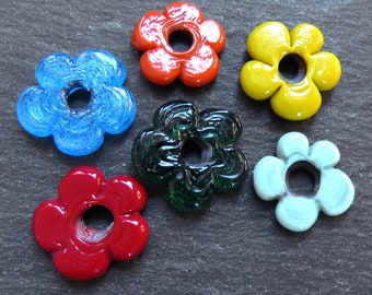 6 Mixed Glass Flower Beads, Large Chunky Flower Artisan Handmade, 20 - 22mm, Mixed Pack 3